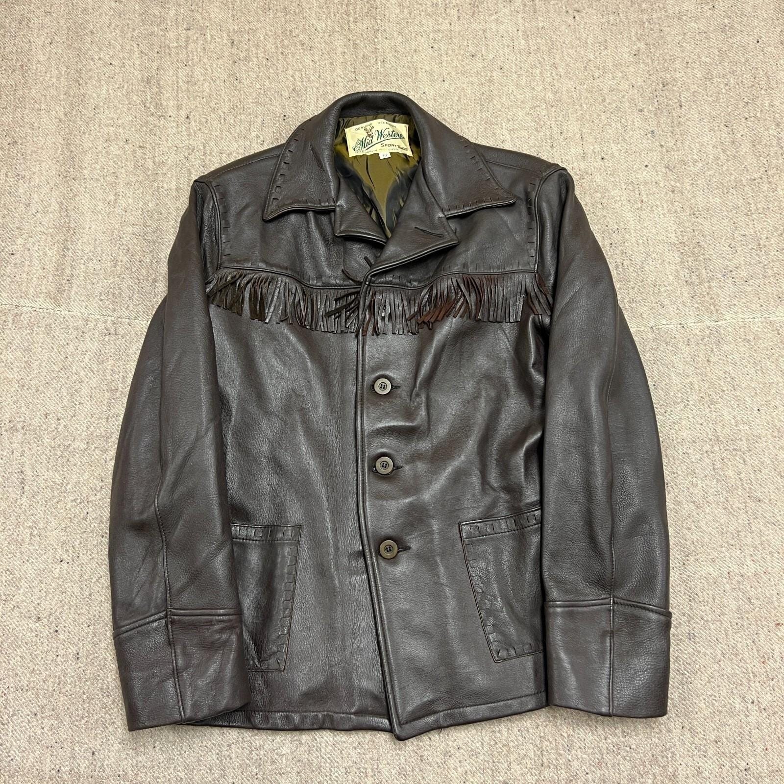 Vintage Midwestern Sport Togs Leather Jacket Mens 40 Brown 1970s Western